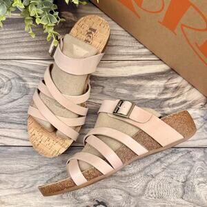 NIB Korks by Kork Ease Aster 8M Light Pink Leather Cork Slide Wedge Sandal